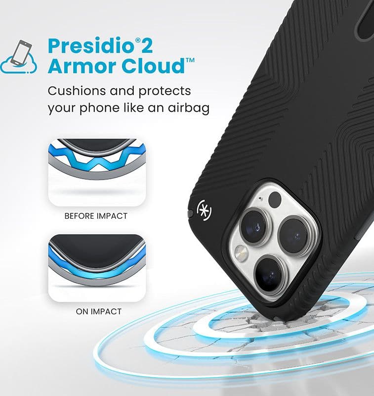 Speck Presidio2 Grip ClickLock e MagSafe - Custodia per iPhone 16 Pro (Nero / Grigio Ardesia / Bianco) - 4