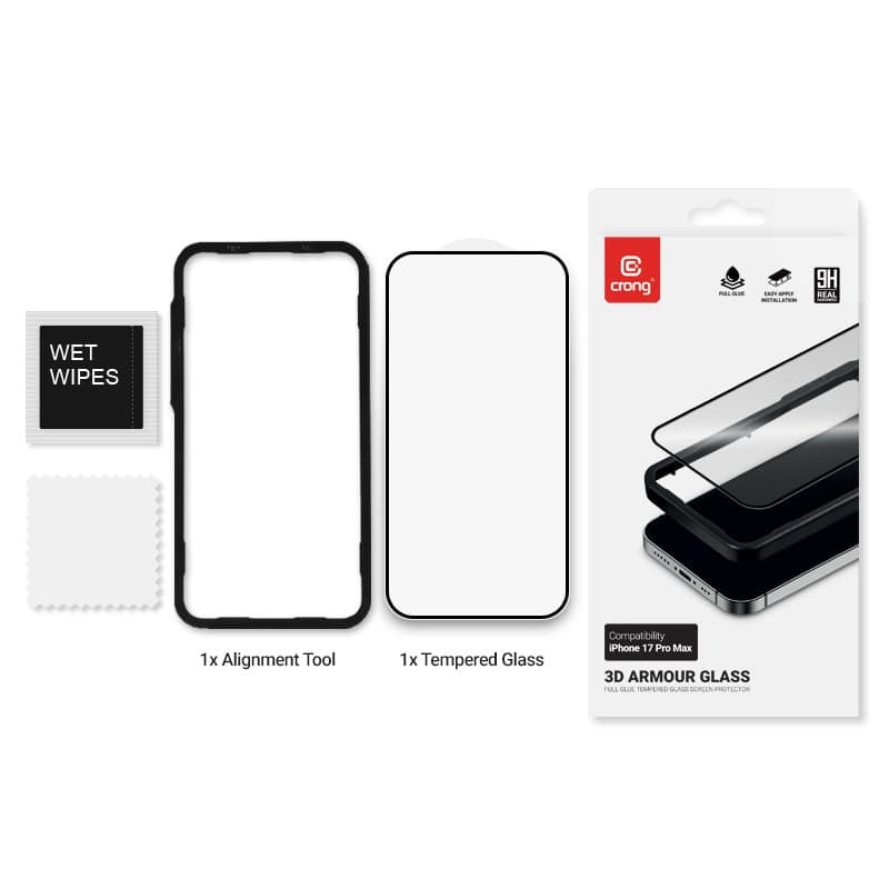 Crong 3D Armor Glass - Vetro temperato per iPhone 17 Pro Max + cornice di installazione - 2