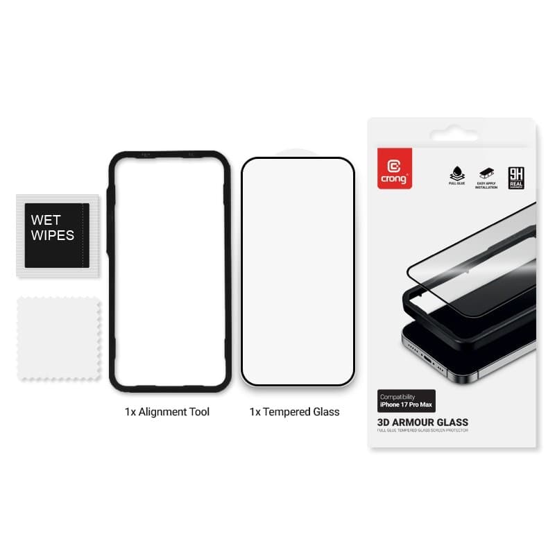 Crong 3D Armor Glass - Vetro temperato per iPhone 17 Pro Max + cornice di installazione - 8