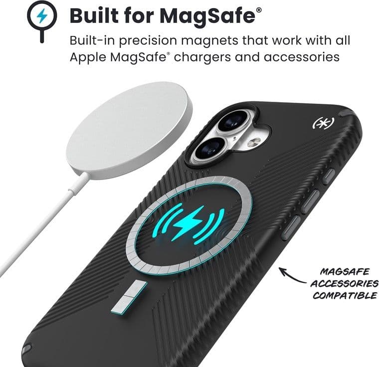 Speck Presidio2 Grip MagSafe - Custodia per iPhone 17 (Nero / Grigio ardesia / Bianco) - 15