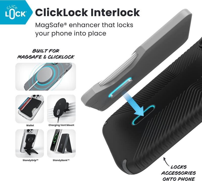 Speck Presidio2 Grip ClickLock e MagSafe - Custodia per iPhone 17 (Nero / Grigio Ardesia / Bianco) - 2