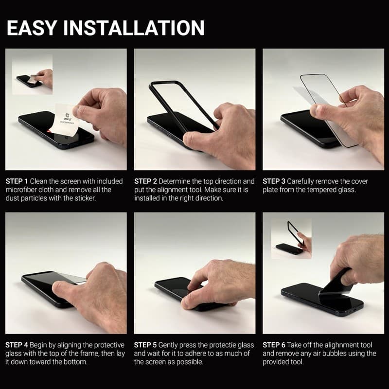 Crong 3D Armor Glass - Vetro temperato per iPhone 17e / 16e / 14 / 13 / 13 + telaio di installazione - 14