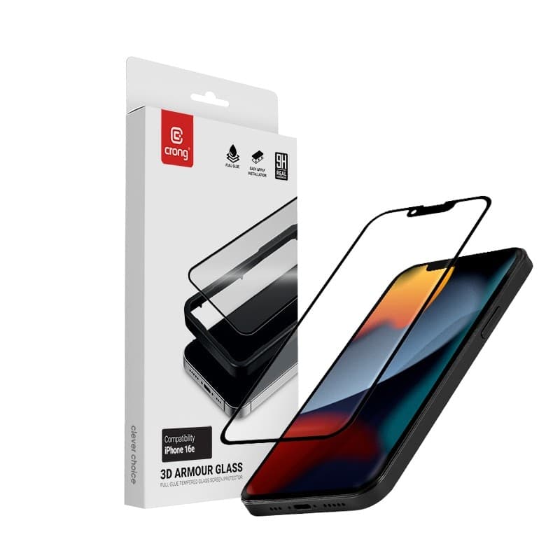 Crong 3D Armor Glass - Vetro temperato per iPhone 17e / 16e / 14 / 13 / 13 + telaio di installazione - 8