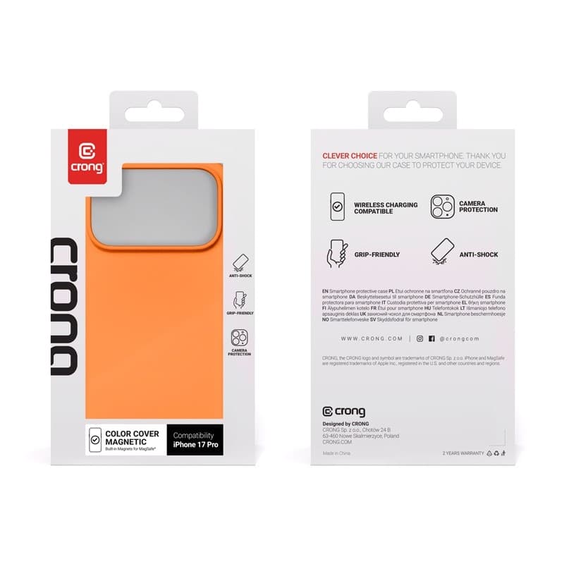 Crong Color Cover Magnetic - Custodia MagSafe per iPhone 17 Pro (Arancione) - 18