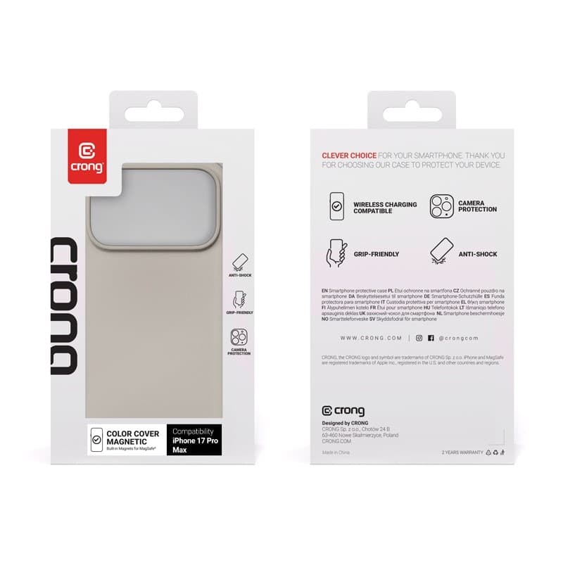 Crong Color Cover Magnetic - Custodia MagSafe per iPhone 17 Pro Max (Beige Pietra) - 17
