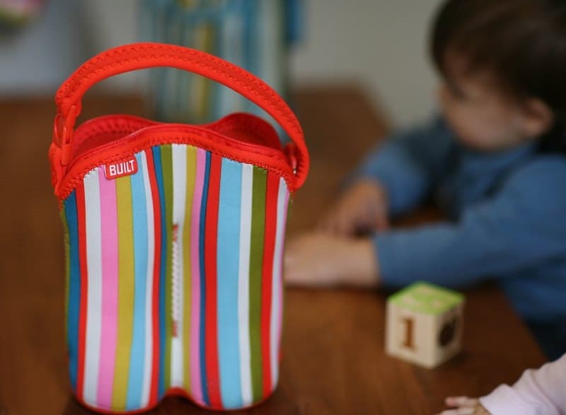 BUILT Bottle Buddy Two Bottle Tote with holder (Baby Pink Stripe) - 2