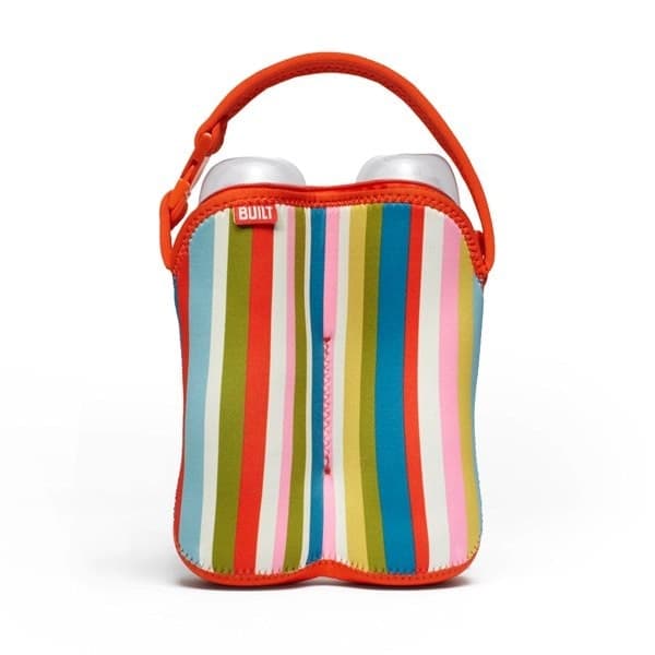 BUILT Bottle Buddy Two Bottle Tote with holder (Baby Pink Stripe) - 3