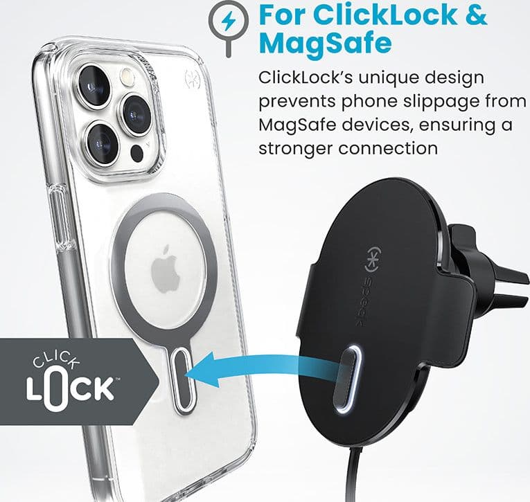 Supporto per bocchetta di ricarica Speck + ClickLock - Supporto per auto con ricarica wireless MagSafe (nero) - 5
