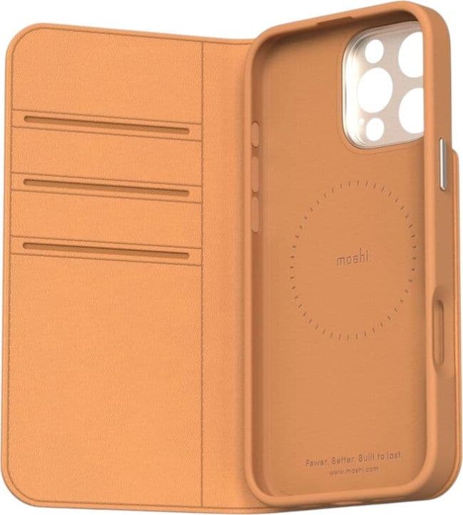 Moshi Overture MagSafe - 3-in-1 Leather Flip Case for iPhone 16 Pro (Caramel Brown) - 13