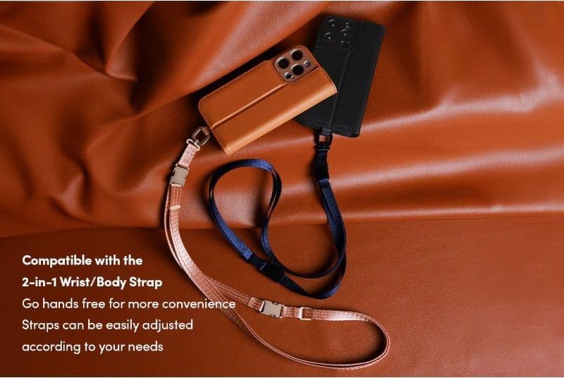 Moshi Overture MagSafe - 3-in-1 Leather Flip Case for iPhone 16 Pro (Caramel Brown) - 18