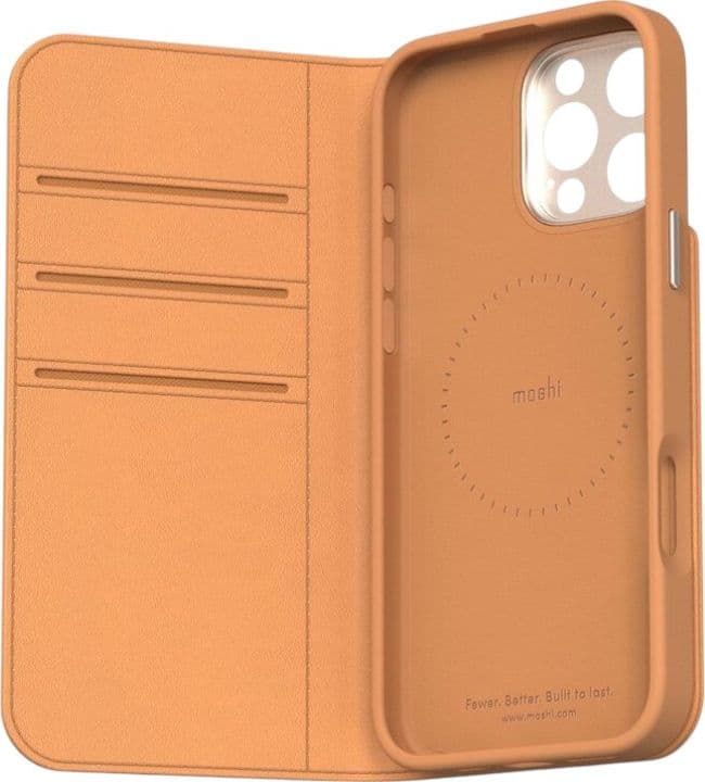 Moshi Overture MagSafe - 3-in-1 Leather Flip Case for iPhone 16 Pro (Caramel Brown) - 3