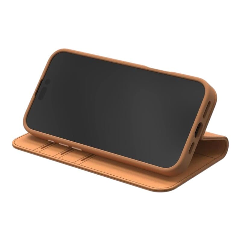 Moshi Overture MagSafe - 3-in-1 Leather Flip Case for iPhone 16 Pro (Caramel Brown) - 4