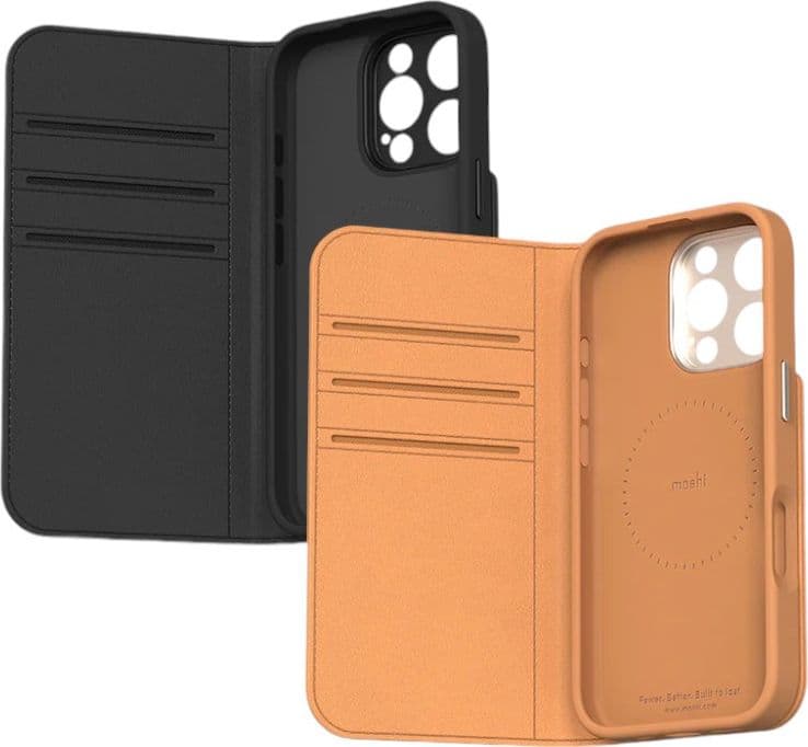 Moshi Overture MagSafe - 3-in-1 Leather Flip Case for iPhone 16 Pro (Caramel Brown) - 5