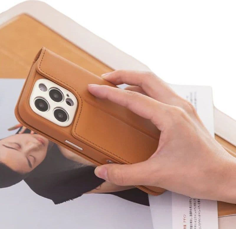 Moshi Overture MagSafe - 3-in-1 Leather Flip Case for iPhone 16 Pro (Caramel Brown) - 10