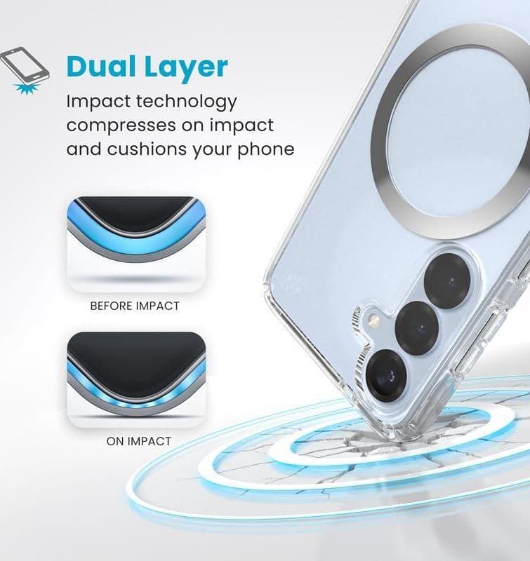 Speck Presidio Perfect-Clear Magnet - Case for Samsung Galaxy S25 / S24 MagSafe (Clear / Chrome Finish / Serene Silver) - 13