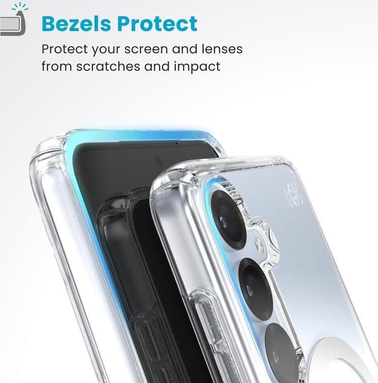 Speck Presidio Perfect-Clear Magnet - Case for Samsung Galaxy S25 / S24 MagSafe (Clear / Chrome Finish / Serene Silver) - 15