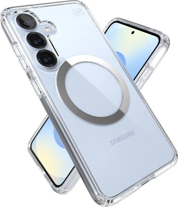 Speck Presidio Perfect-Clear Magnet - Case for Samsung Galaxy S25 / S24 MagSafe (Clear / Chrome Finish / Serene Silver) - 18