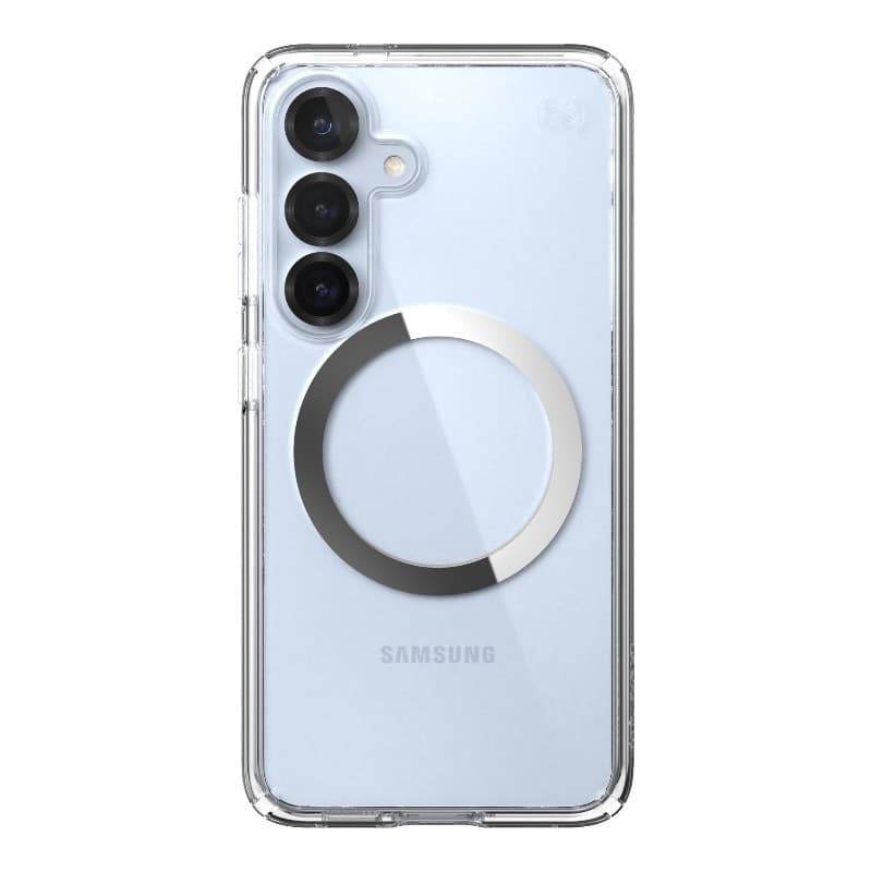Speck Presidio Perfect-Clear Magnet - Case for Samsung Galaxy S25 / S24 MagSafe (Clear / Chrome Finish / Serene Silver) - 19
