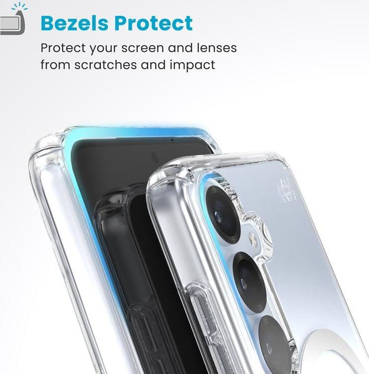 Speck Presidio Perfect-Clear Magnet - Case for Samsung Galaxy S25 / S24 MagSafe (Clear / Chrome Finish / Serene Silver) - 5
