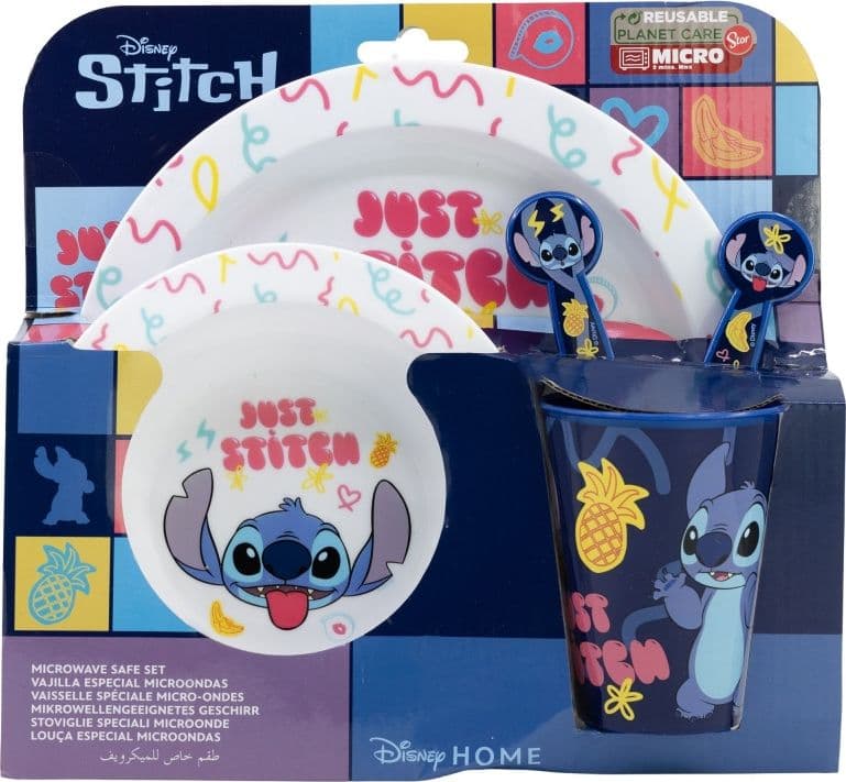 Disney Stitch - Set di stoviglie per microonde da 5 pezzi della collezione Palms (piatto, ciotola, tazza, forchetta, cucchiaio) - 2