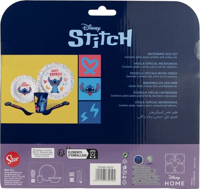 Disney Stitch - Set di stoviglie per microonde da 5 pezzi della collezione Palms (piatto, ciotola, tazza, forchetta, cucchiaio) - 6