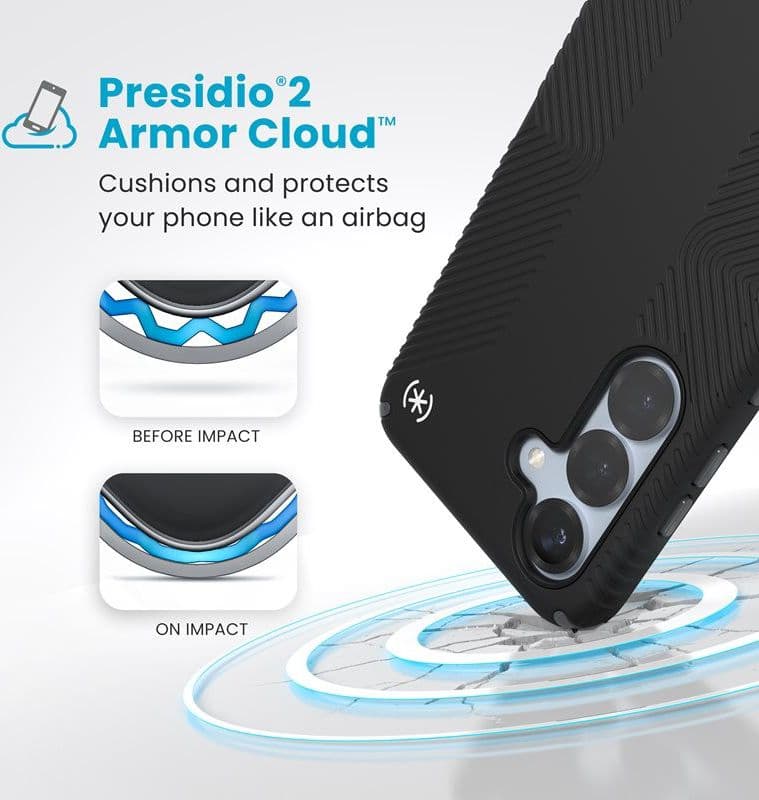 Speck Presidio2 Grip Magnet - Custodia MagSafe per Samsung Galaxy S25/24 (Nero/Grigio Ardesia/Bianco) - 3