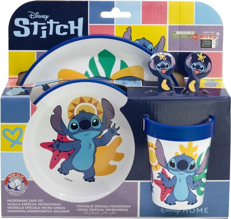 Disney Stitch - Set di stoviglie antiscivolo per microonde 5 pezzi (piatto, ciotola, tazza, forchetta, cucchiaio) - 2