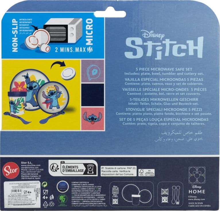 Disney Stitch - Set di stoviglie antiscivolo per microonde 5 pezzi (piatto, ciotola, tazza, forchetta, cucchiaio) - 3