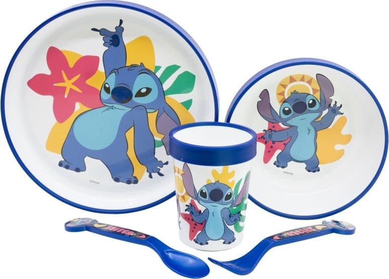 Disney Stitch - Set di stoviglie antiscivolo per microonde 5 pezzi (piatto, ciotola, tazza, forchetta, cucchiaio) - 4