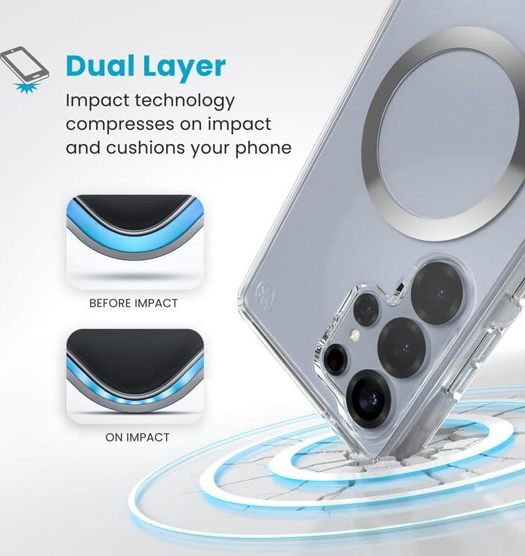 Speck Presidio Perfect-Clear Magnet - Custodia MagSafe per Samsung Galaxy S25 Ultra (Trasparente / Finitura Cromata / Argento Se - 3