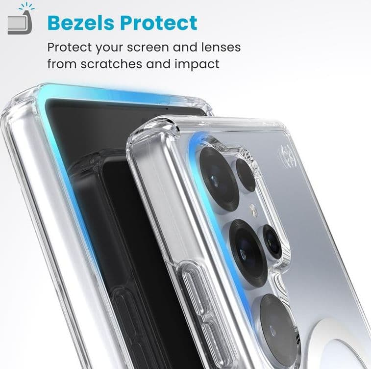 Speck Presidio Perfect-Clear Magnet - Custodia MagSafe per Samsung Galaxy S25 Ultra (Trasparente / Finitura Cromata / Argento Se - 5
