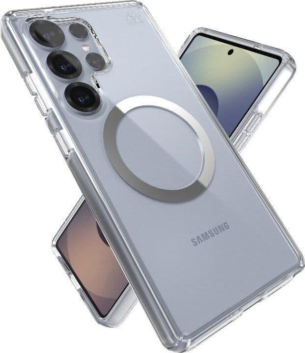 Speck Presidio Perfect-Clear Magnet - Custodia MagSafe per Samsung Galaxy S25 Ultra (Trasparente / Finitura Cromata / Argento Se - 8