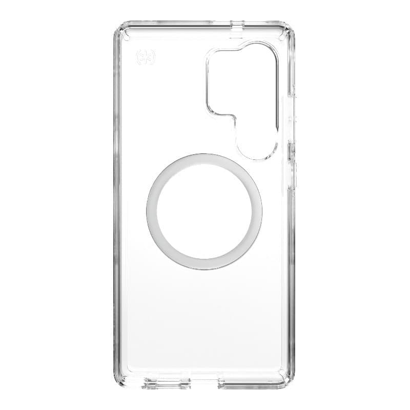Speck Presidio Perfect-Clear Magnet - Custodia MagSafe per Samsung Galaxy S25 Ultra (Trasparente / Finitura Cromata / Argento Se - 10