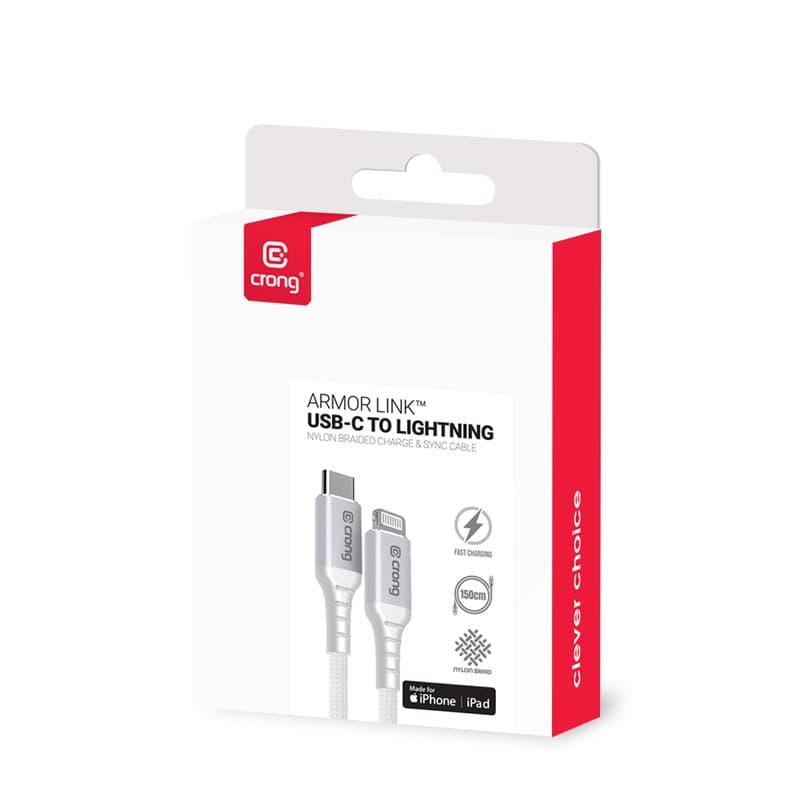 Crong Armor Link - Cavo MFi di ricarica rapida USB-C Lightning da 150 cm (bianco) - 3