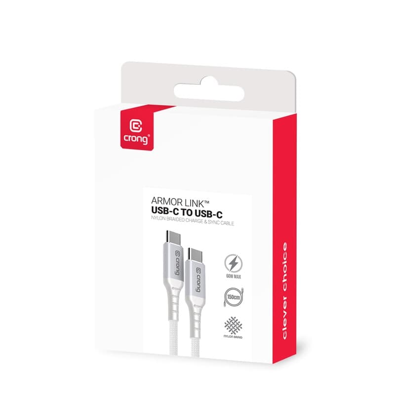 Crong Armor Link - Cavo USB-C a USB-C da 60 W PD 3 A, 25 cm (bianco) - 3