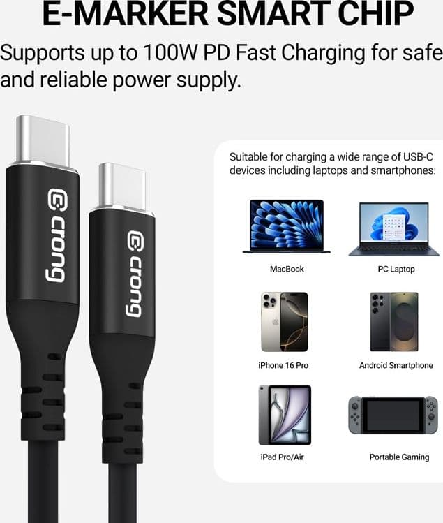 Crong Soft Link - Cavo USB-C a USB-C da 100 W PD 5 A, 120 cm (nero) - 8