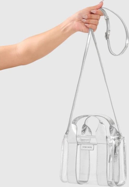Case-Mate Micro Tote Bag - Waterproof Shoulder Bag (Silver Chrome/Clear) - 2