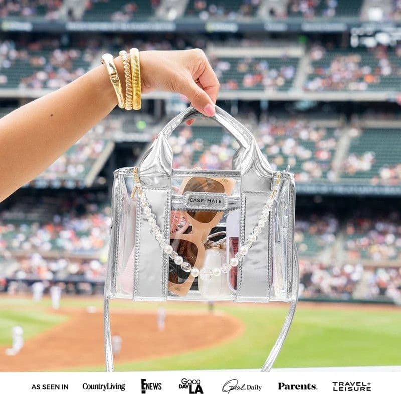 Case-Mate Micro Tote Bag - Waterproof Shoulder Bag (Silver Chrome/Clear) - 11