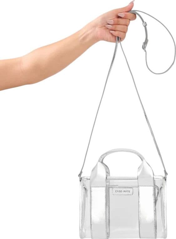 Case-Mate Micro Tote Bag - Waterproof Shoulder Bag (Silver Chrome/Clear) - 18