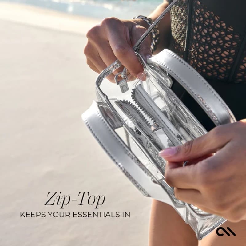 Case-Mate Micro Tote Bag - Waterproof Shoulder Bag (Silver Chrome/Clear) - 5