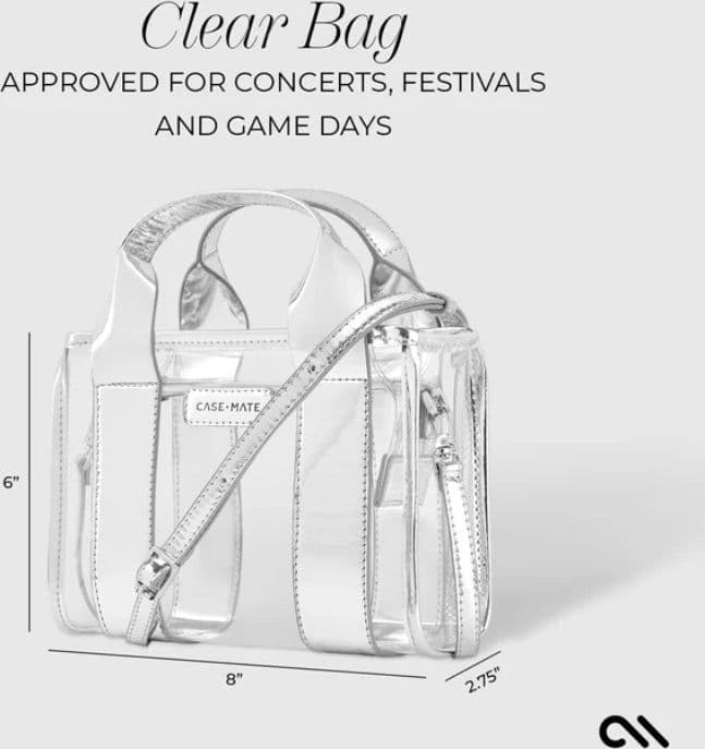 Case-Mate Micro Tote Bag - Waterproof Shoulder Bag (Silver Chrome/Clear) - 6
