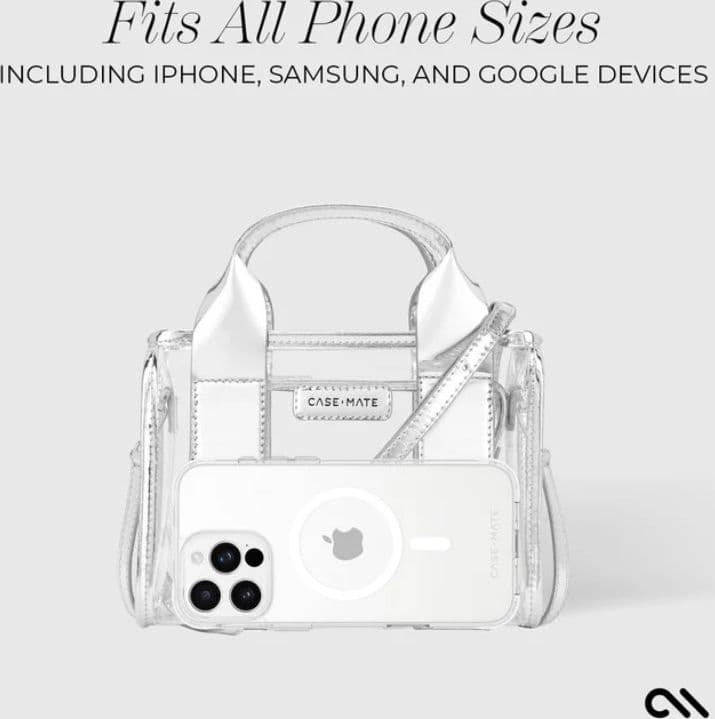 Case-Mate Micro Tote Bag - Waterproof Shoulder Bag (Silver Chrome/Clear) - 7