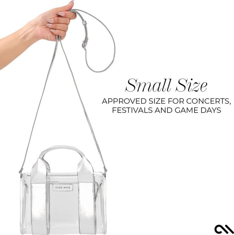 Case-Mate Micro Tote Bag - Waterproof Shoulder Bag (Silver Chrome/Clear) - 9