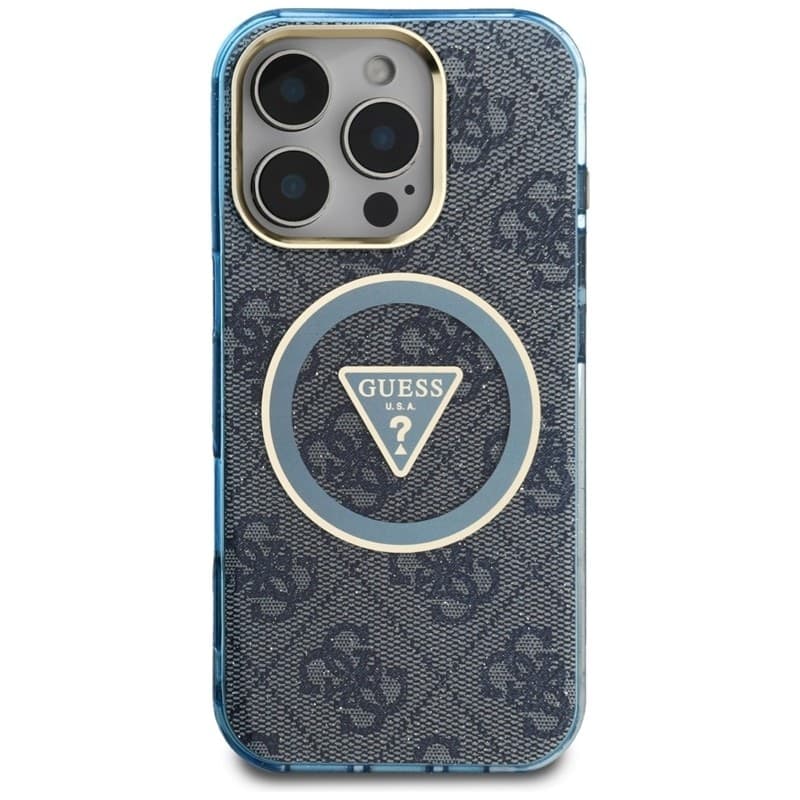 Guess IML Metal Glitter 4G Circle Triangle MagSafe - Case for iPhone 16 Pro Max (blue) - 11