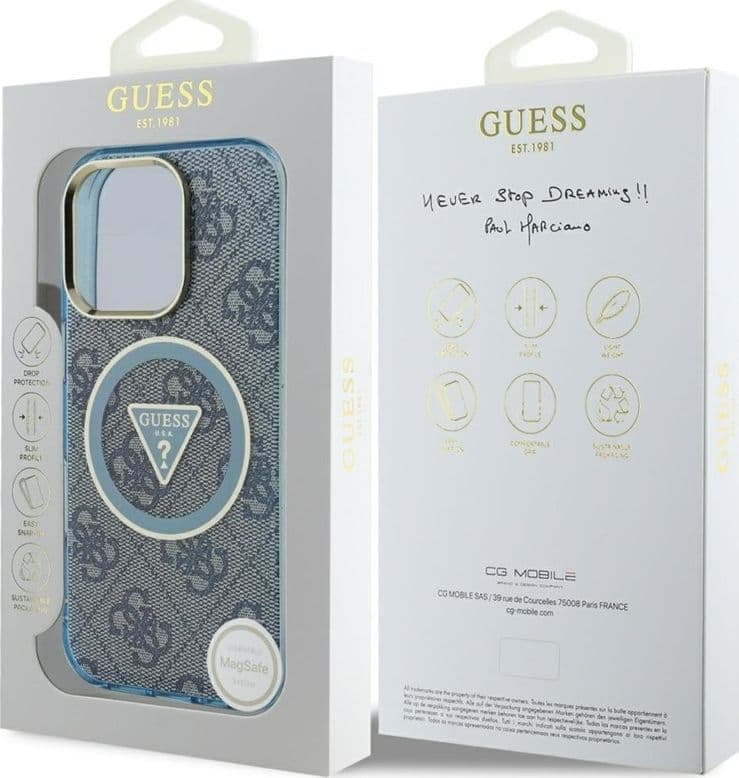 Guess IML Metal Glitter 4G Circle Triangle MagSafe - Case for iPhone 16 Pro Max (blue) - 16