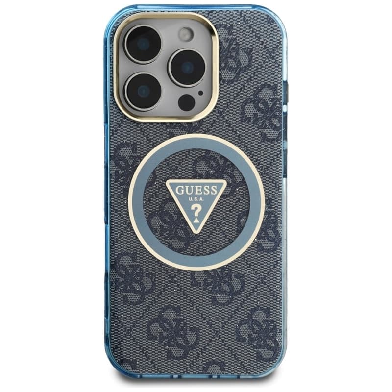 Guess IML Metal Glitter 4G Circle Triangle MagSafe - Case for iPhone 16 Pro Max (blue) - 3