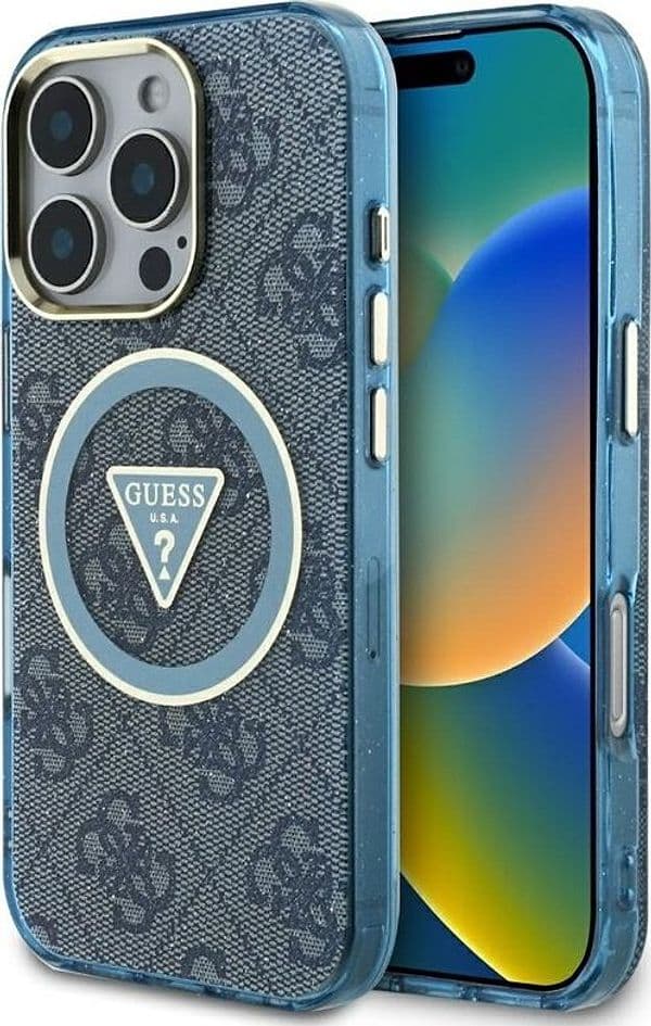 Guess IML Metal Glitter 4G Circle Triangle MagSafe - Case for iPhone 16 Pro Max (blue) - 9