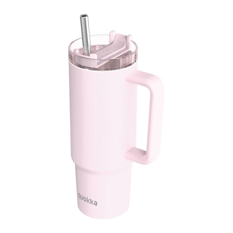 Quokka Stream - Tazza termica in acciaio inossidabile da 950 ml con cannuccia (rosa chiaro)