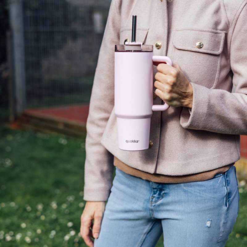 Quokka Stream - Tazza termica in acciaio inossidabile da 950 ml con cannuccia (rosa chiaro) - 3
