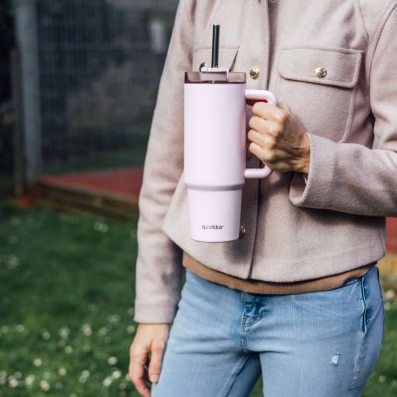 Quokka Stream - Tazza termica in acciaio inossidabile da 950 ml con cannuccia (rosa chiaro) - 6